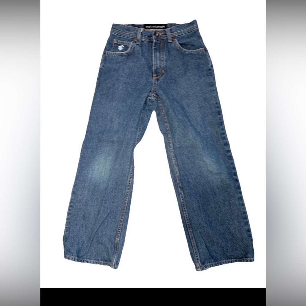 Rocawear Y2K Wide Leg Jeans Kids Size 10 Dark Wash Logo Denim - Picture 2 of 5